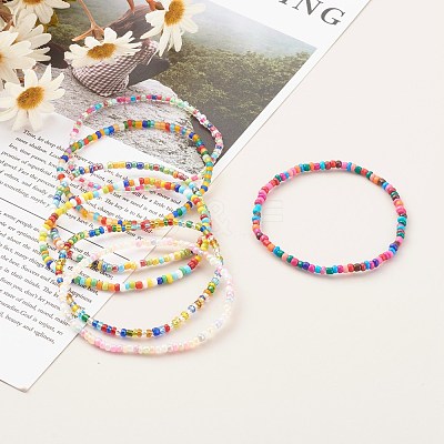 7Pcs 7 Styles Round Glass Seed Beaded Stretch Bracelets Sets BJEW-JB06327-1