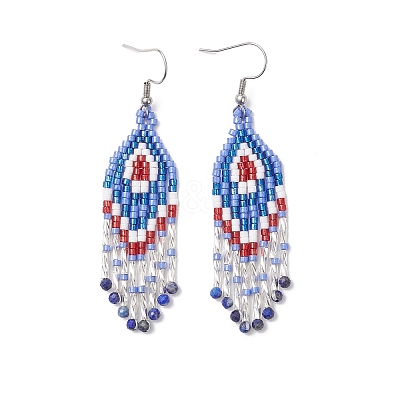 Natural Lapis Lazuli Rhombus Dangle Earrings EJEW-MZ00567-01-1