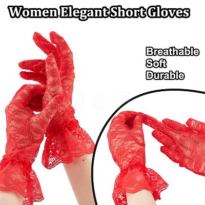 6 Pairs 6 Style Flower Pattern Lace Gloves AJEW-GA0006-10-1
