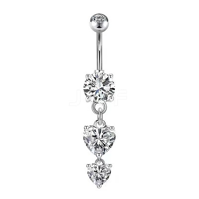 Heart Brass Pave Clear Cubic Zirconia Curved Barbell Dangle Belly Rings FS-WGEB4D3-05-1