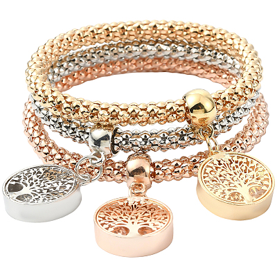 3Pcs 3 Colors Zinc Alloy Charm Bracelets BJEW-SC0001-56-1