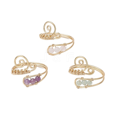 3Pcs Natural Amethyst & Green Aventurine & Rose Quartz Finger Rings RJEW-JR00838-1
