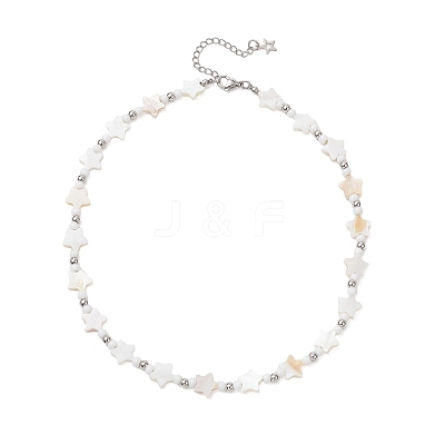 2Pcs 2 Styles Natural White Shell & Brass Moon Star Beaded Necklaces NJEW-JN05854-1