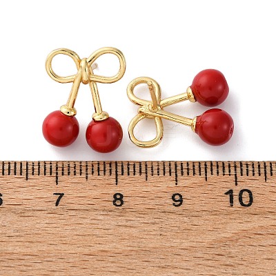 Cherry Brass ABS Plastic Pearl Stud Earrings EJEW-U062-03G-02-1