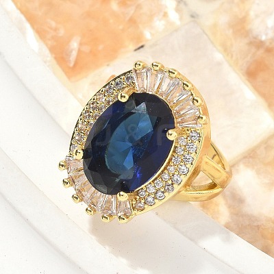 Brass Micro Pave Cubic Zirconia Adjustable Cuff Open Rings for Women RJEW-C131-01G-1