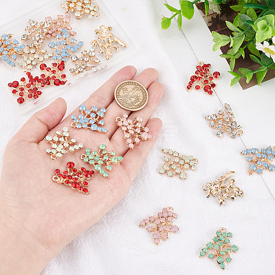 24Pcs 6 Colors Golden Tone Alloy Rhinestone Pendants FIND-AR0002-95-1