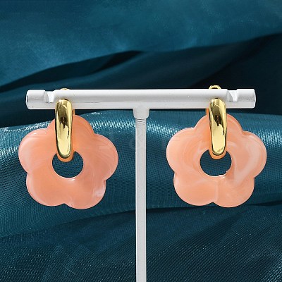 Brass Resin Flower Hoop Earrings for Women EJEW-U038-01G-1