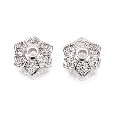 Brass Micro Pave Clear Cubic Zirconia Bead Caps KK-Q071-13P-02-1