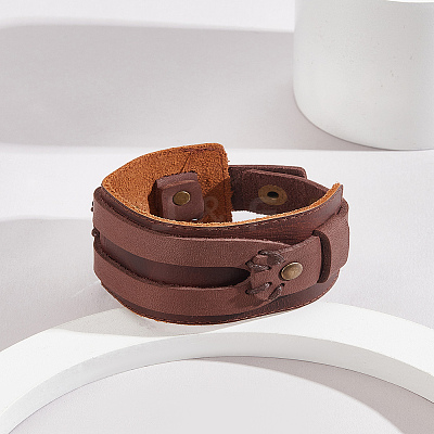 1Pc Punk Style PU Leather Cord Bracelets for Men BJEW-LP0001-19-1