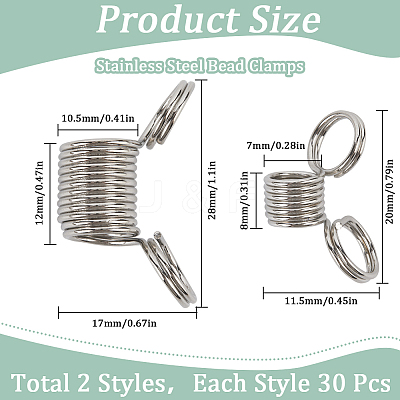 60Pcs 2 Styles Stainless Steel Spring Bead Clamps for Beading Jewelry Making FIND-SC0009-62-1