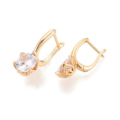 Brass Micro Pave Clear Cubic Zirconia Flower Hoop Earrings EJEW-T048-29G-1