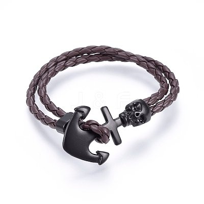 Braided Leather Cord Multi-strand Bracelets BJEW-F347-05A-1