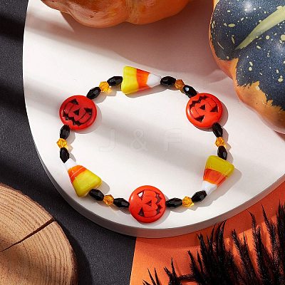 Halloween Dyed Synthetic Turquoise & Glass Beaded Stretch Bracelets BJEW-JB10602-1