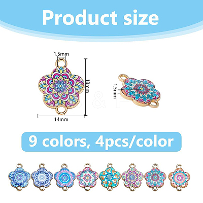 32Pcs 8 Colors Printed Alloy Enamel Connector Charms ENAM-DC0002-08-1