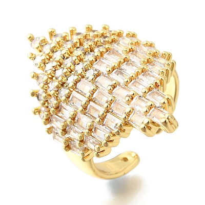 Brass Micro Pave Cubic Zirconia Adjustable Cuff Open Rings RJEW-D313-10G-1