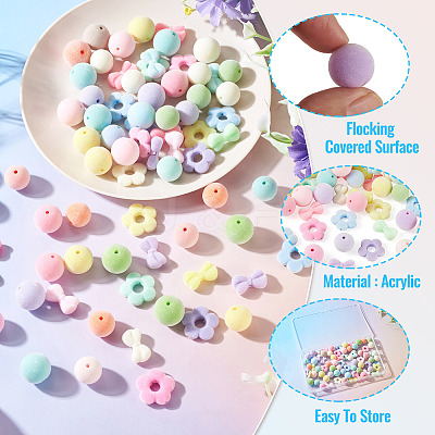 75Pcs 5 Styles Flocking Acrylic Beads OACR-TA0005-01-1