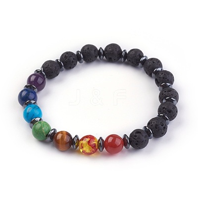 Natural/Synthetic Mixed Stone Stretch Bracelets BJEW-JB03945-01-1