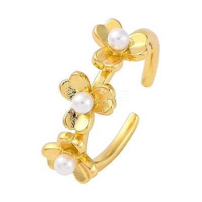 Flower Brass Open Cuff Rings for Women LS-RJEW-G341-01G-1