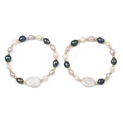 2Pcs Natural Cultured Freshwater Pearl & Non-magnetic Synthetic Hematite Beads Stretch Bracelets for Women BJEW-JB14085-1