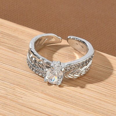 Brass Micro Pave Cubic Zirconia Cuff Open Rings RJEW-C163-09P-1