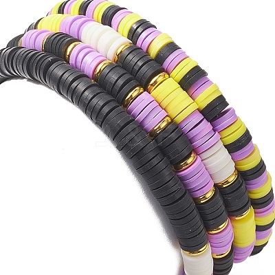 4Pcs 4 Style Polymer Clay Heishi Surfer Stretch Bracelets Set wtih Alloy Enamel Bat Charms BJEW-TA00253-1