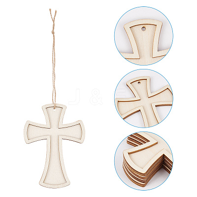 15Pcs 3 Styles Unfinished Wood Cross Pendants WOOD-AR0001-31-1