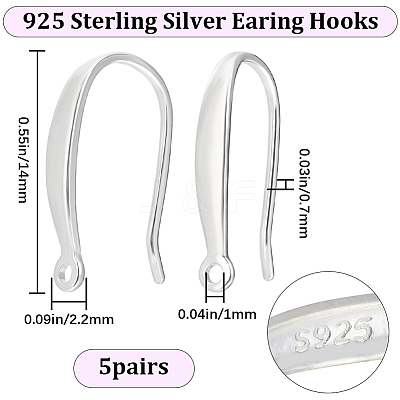 5 Pairs Sterling Silver Earring Hooks STER-BBC0001-70-1