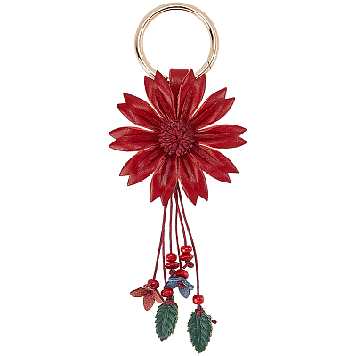 Leather and Alloy Keychain HJEW-WH20022-04B-03-1