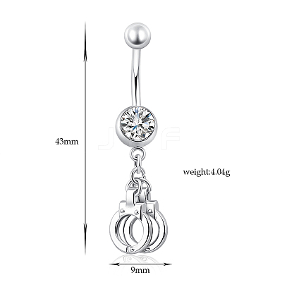 Piercing Jewelry Real Platinum Plated Brass Rhinestone Handcuffs Navel Ring Belly Rings AJEW-EE0001-36-1