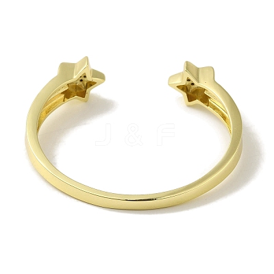 Rack Plating Brass Micro Pave Clear Cubic Zirconia Star Open Cuff Bangles for Women BJEW-P323-05G-1