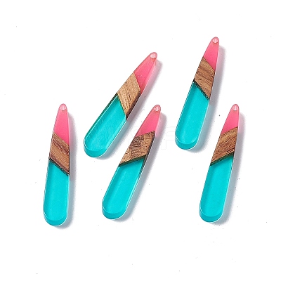 Transparent Resin & Walnut Wood Pendants RESI-M027-12G-1