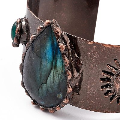 Natural Labradorite Open Cuff Bangles BJEW-A130-01-1