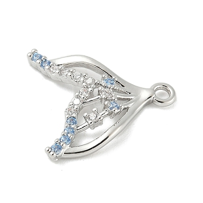 Brass Pave Light Sky Blue and Clear Cubic Zirconia Sea Animal Connector Charms KK-M326-07B-P-1