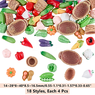 72Pcs 18 Styles Resin Basket & Food Miniature Ornaments AJEW-WR0003-67-1