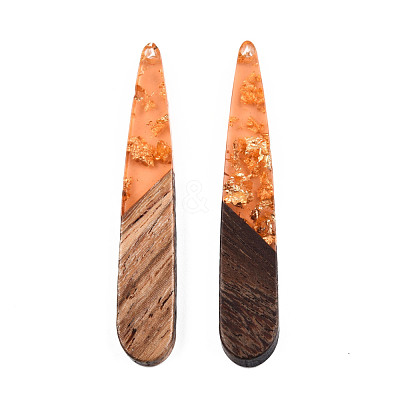Transparent Resin & Walnut Wood Pendants RESI-S389-039A-B04-1