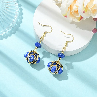 Glass Seed Bead and Synthetic Imperial Jasper Dangle Earrings EJEW-MZ00743-01-1