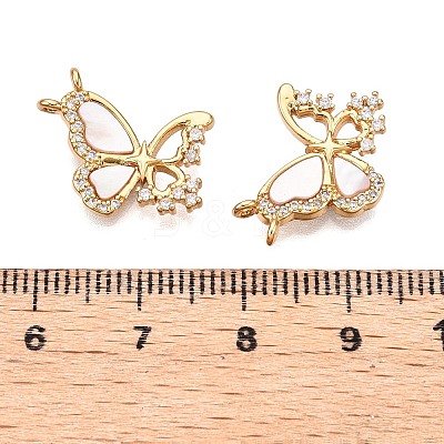 Brass Micro Pave Cubic Zirconia with Shell Pendants KK-T070-36G-1