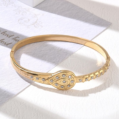 304 Stainless Steel Crystal Rhinestone Hinged Cuff Bangles SA-CBAB92B-20G-1