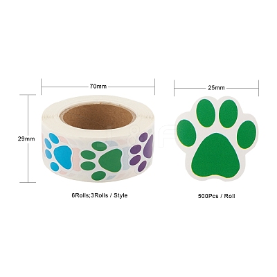 6 Rolls 2 Style Flat Round Paw Print Pattern Tag Stickers DIY-LS0003-54-1