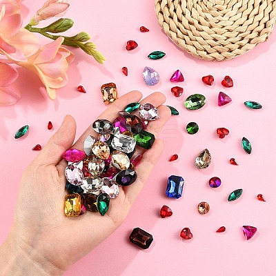 80Pcs 8 Styles Pointed Back Glass Rhinestone Cabochons RGLA-YW0002-08-1