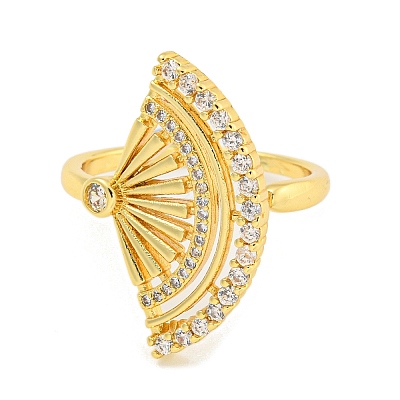 Fan Brass Micro Pave Clear Cubic Zirconia Open Cuff Rings for Women RJEW-L121-032G-1