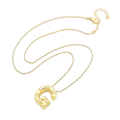 Brass & Plastic Pearl Letter Pendant Box Chain Necklaces for Women NJEW-U017-01G-07-1