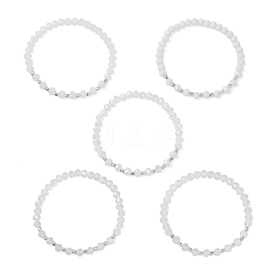 5Pcs Round Glass & CCB Beads Stretch Bracelets for Women BJEW-JB12675-1