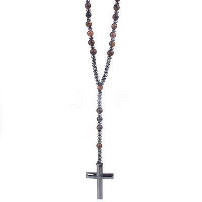 Natural Tiger Eye Rosary Bead Necklace WG81562-01-1