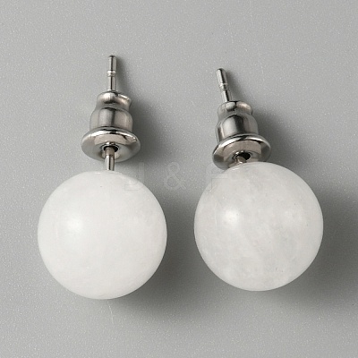 Natural Quartz Crystal Round Stud Earrings EJEW-WH0012-043P-14-1