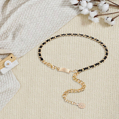 1Pc Black PU Leather & Alloy Twisted Waist Body Chains for Woman DIY-CL0001-10-1