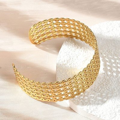 Hollow Out 304 Stainless Steel Cuff Bangles for Women BJEW-Z096-01G-1