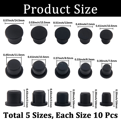 50Pcs 5 Styles Silicone Hole Plugs AJEW-GF0011-62B-1