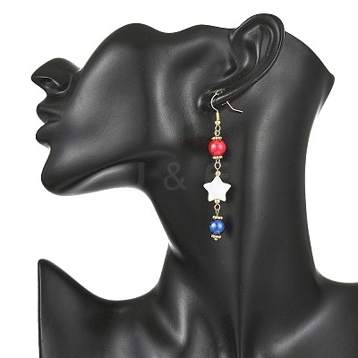 Star Natural Shell & Glass Dangle Earrings EJEW-TA00815-1
