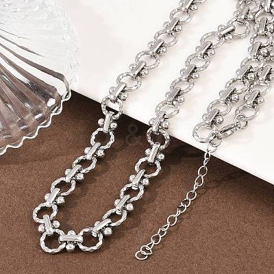 8MM 304 Stainless Steel Textured Ring Link Chain Necklaces NJEW-Z105-04P-01-1